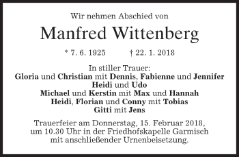 Traueranzeige von Manfred Wittenberg von merkurtz