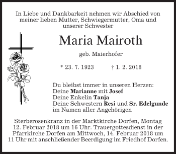 Traueranzeige von Maria Mairoth von merkurtz