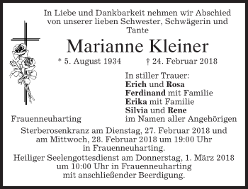 Traueranzeige von Marianne Kleiner von merkurtz