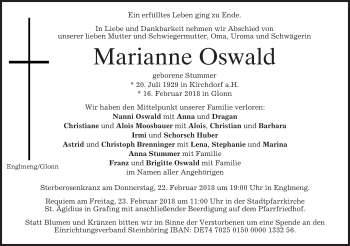 Traueranzeige von Marianne Oswald von merkurtz