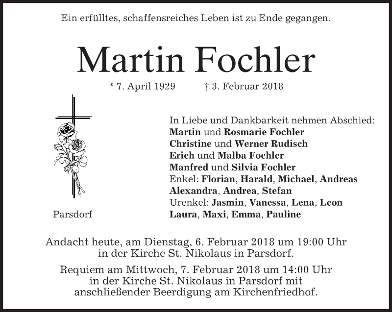  Traueranzeige für Martin Fochler vom 06.02.2018 aus merkurtz