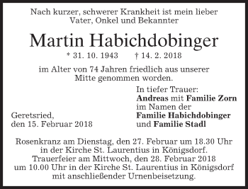 Traueranzeige von Martin Habichdobinger von merkurtz