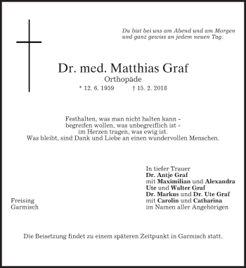 Traueranzeige von Matthias Graf von merkurtz