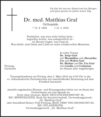 Traueranzeige von Matthias Graf von merkurtz