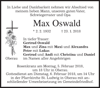 Traueranzeige von Max Oswald von merkurtz