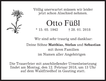 Traueranzeige von Otto Füßl von merkurtz