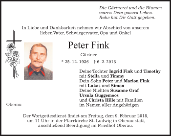 Traueranzeige von Peter Fink von merkurtz