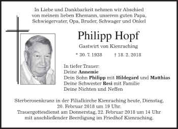 Traueranzeige von Philipp Hopf von merkurtz
