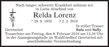 Traueranzeige von Relda Lorenz von merkurtz