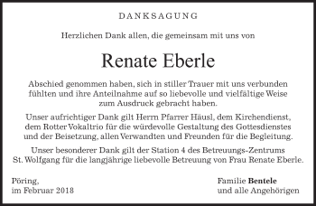 Traueranzeige von Renate Eberle von merkurtz