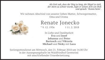 Traueranzeige von Renate Jonecko von merkurtz