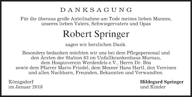  Traueranzeige für Robert Springer vom 03.02.2018 aus merkurtz