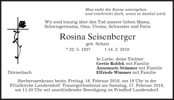 Traueranzeige von Rosina Seisenberger von merkurtz