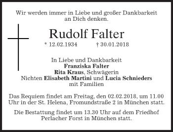 Traueranzeige von Rudolf Falter von merkurtz