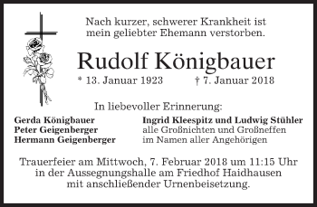Traueranzeige von Rudolf Königbauer von merkurtz