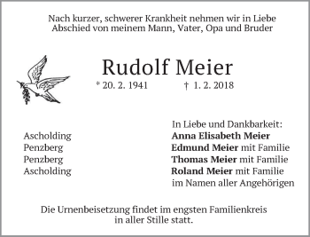 Traueranzeige von Rudolf Meier von merkurtz