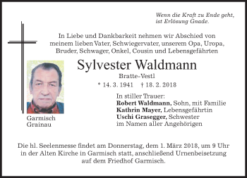 Traueranzeige von Sylvester Waldmann von merkurtz