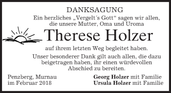Traueranzeige von Therese Holzer von merkurtz