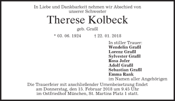 Traueranzeige von Therese Kolbeck von merkurtz