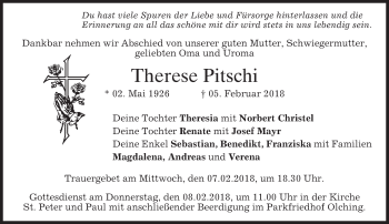 Traueranzeige von Therese Pitschi von merkurtz