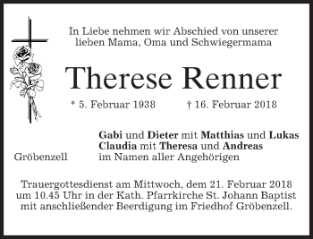 Traueranzeigen Von Therese Renner | Trauer.merkur.de