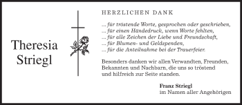 Traueranzeige von Theresia Striegl von merkurtz