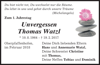 Traueranzeige von Thomas Watzl von merkurtz