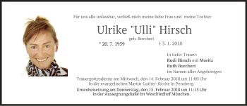 Traueranzeige von Ulrike Ulli Hirsch von merkurtz