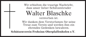 Traueranzeige von Walter Blaschke von merkurtz