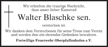 Traueranzeige von Walter Blaschke von merkurtz