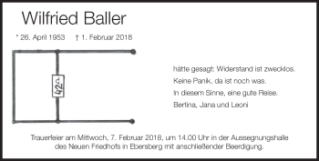 Traueranzeige von Wilfried Baller von merkurtz