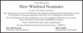 Traueranzeige von Winfried Neumaier von merkurtz