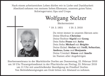 Traueranzeige von Wolfgang Stelzer von merkurtz