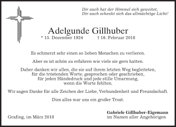 Traueranzeige von Adelgunde Gillhuber von merkurtz