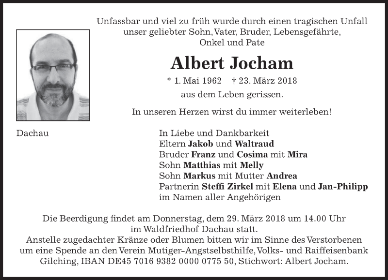  Traueranzeige für Albert Jocham vom 28.03.2018 aus merkurtz