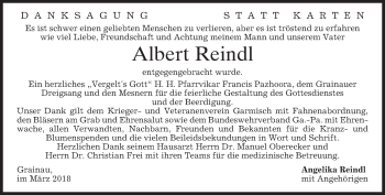 Traueranzeige von Albert Reindl von merkurtz