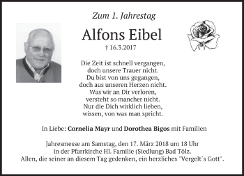 Traueranzeige von Alfons Eibel von merkurtz