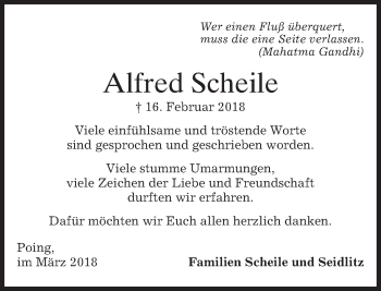 Traueranzeige von Alfred Scheile von merkurtz