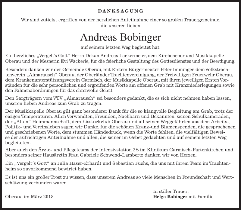  Traueranzeige für Andreas Bobinger vom 10.03.2018 aus merkurtz