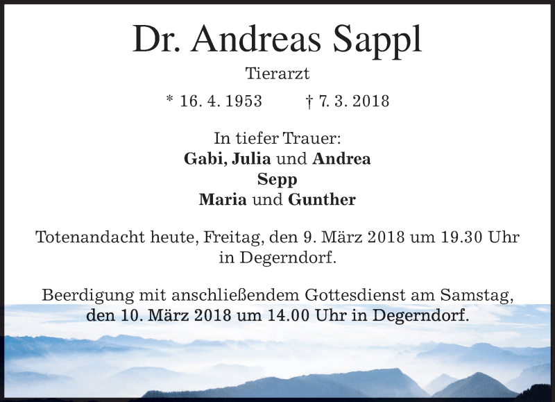  Traueranzeige für Andreas Sappl vom 09.03.2018 aus merkurtz