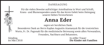 Traueranzeige von Anna Eder von merkurtz