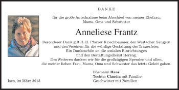 Traueranzeige von Anneliese Frantz von merkurtz