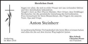 Traueranzeige von Anton Steinherr von merkurtz