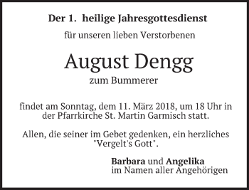 Traueranzeige von August Dengg von merkurtz