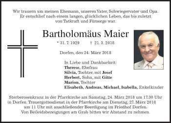 Traueranzeige von Bartholomäus Maier von merkurtz