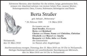 Traueranzeige von Berta Straßer