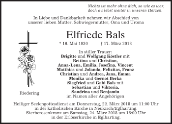 Traueranzeige von Elfriede Bals von merkurtz