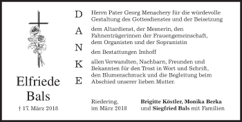 Traueranzeige von Elfriede Bals von merkurtz