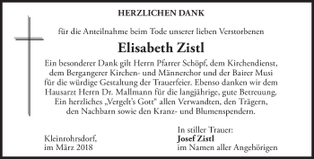 Traueranzeige von Elisabeth Zistl