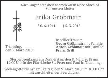 Traueranzeige von Erika Gröbmair von merkurtz